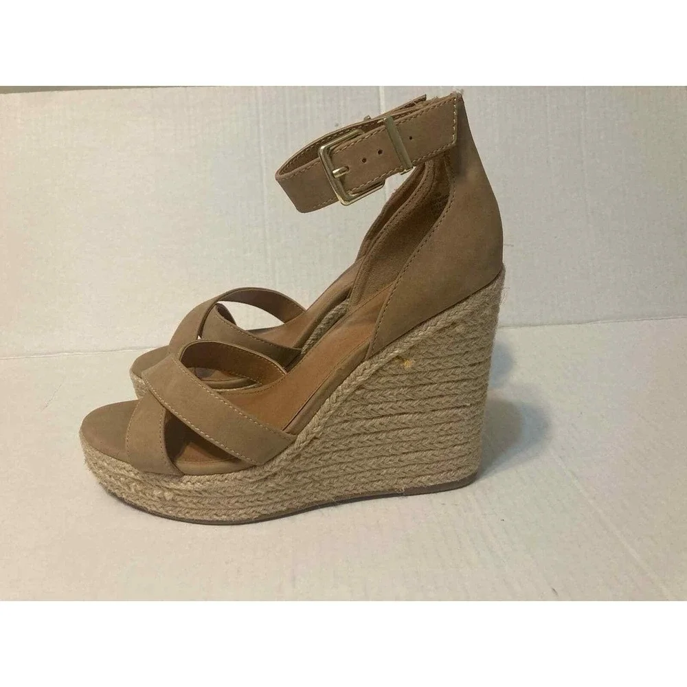 Womens Espadrille Wedge Sandals Ankle Strap Criss Cross Beige Size‎ 10